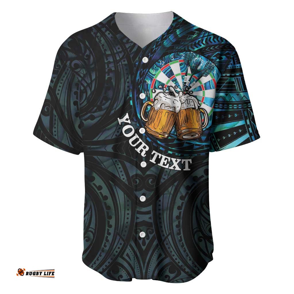 Personalized New Zealand Darts Beer Baseball Jersey Paua Shell Aotearoa Maori Tattoo LT14