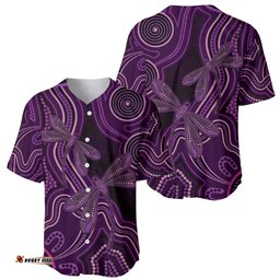 Purple Indigenous Dragonfly Australia Baseball Jersey Aboriginal Art LT14