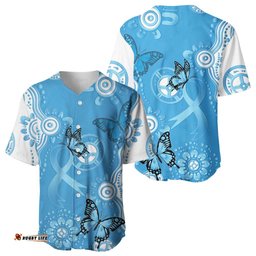 World Diabetes Day Australia Baseball Jersey Blue Ribbon Butterfly Aboriginal Art LT14