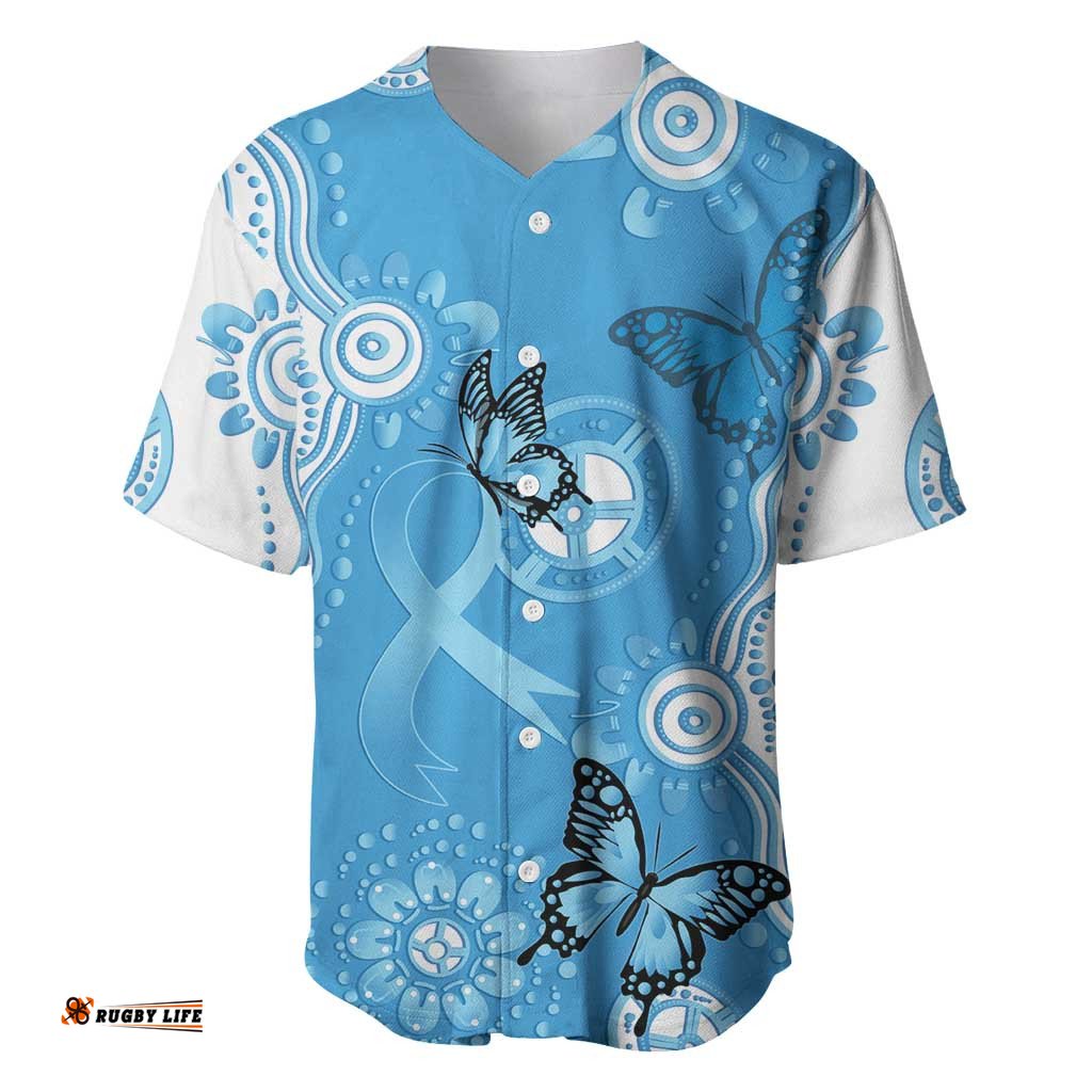 World Diabetes Day Australia Baseball Jersey Blue Ribbon Butterfly Aboriginal Art LT14