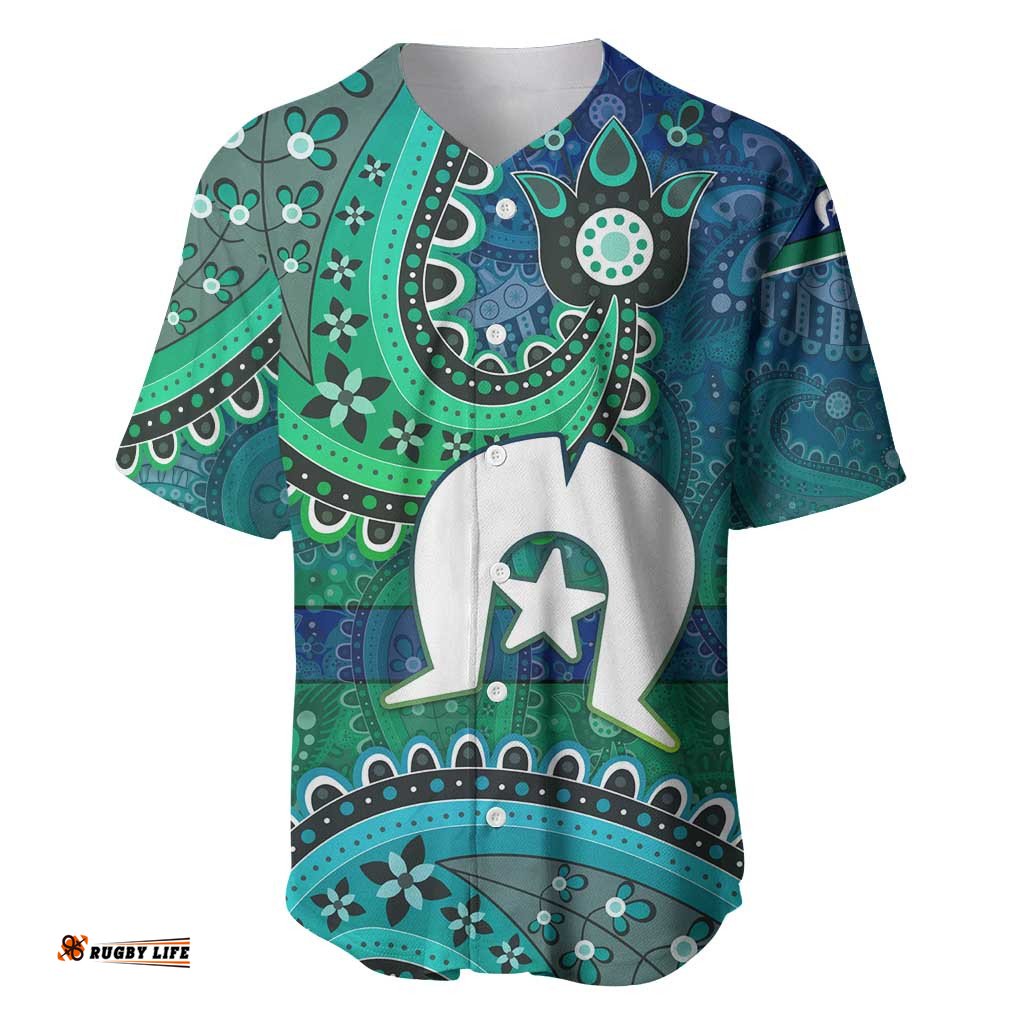 Torres Strait Islands Baseball Jersey Dhari Emblem Vibrant Teal Indigenous TS04