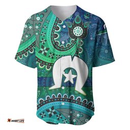 Torres Strait Islands Baseball Jersey Dhari Emblem Vibrant Teal Indigenous TS04