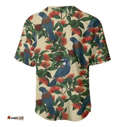 New Zealand Christmas Baseball Jersey Romantic Tui Birds on Pohutukawa - Ivory LT7