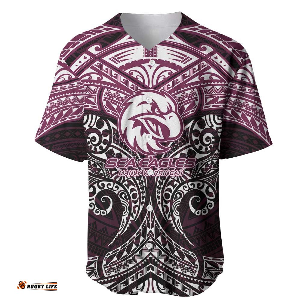 Personalized Manly Warringah Sea Eagles Baseball Jersey Polynesian Tribal Pattern Style TS04
