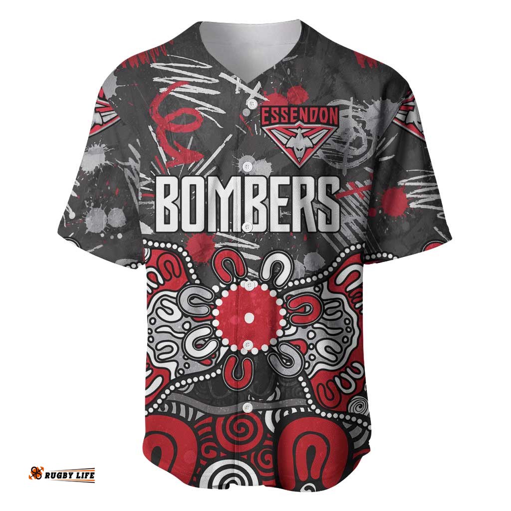 Personalized Essendon Bombers Baseball Jersey Aboriginal Dot Painting Graffiti Style TS04