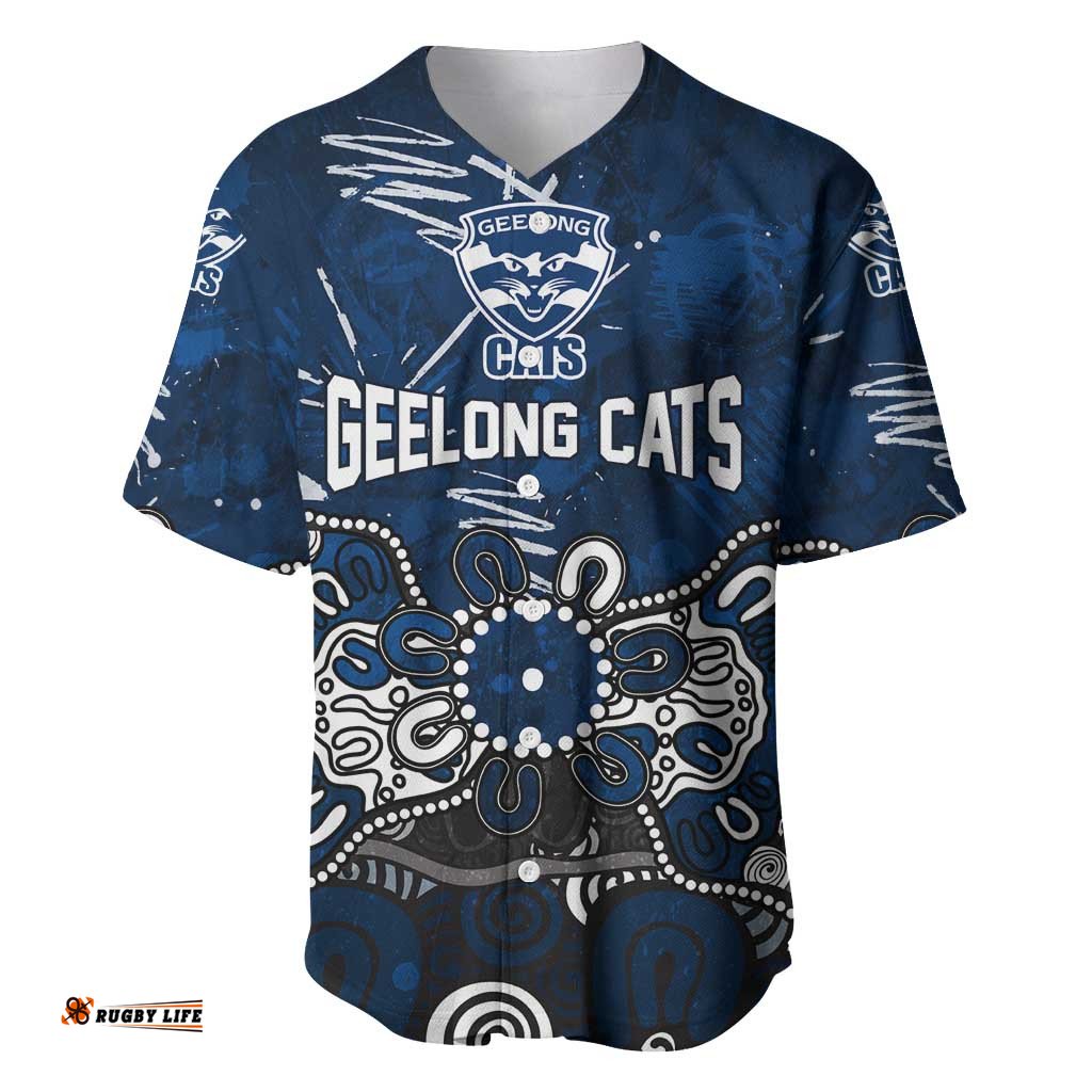 Personalized Geelong Cats Baseball Jersey Aboriginal Dot Painting Graffiti Style TS04
