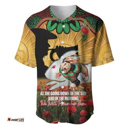 Personalised Rabbitohs Rugby ANZAC Day Baseball Jersey Last Post Poppy We Will Remember Them LT14