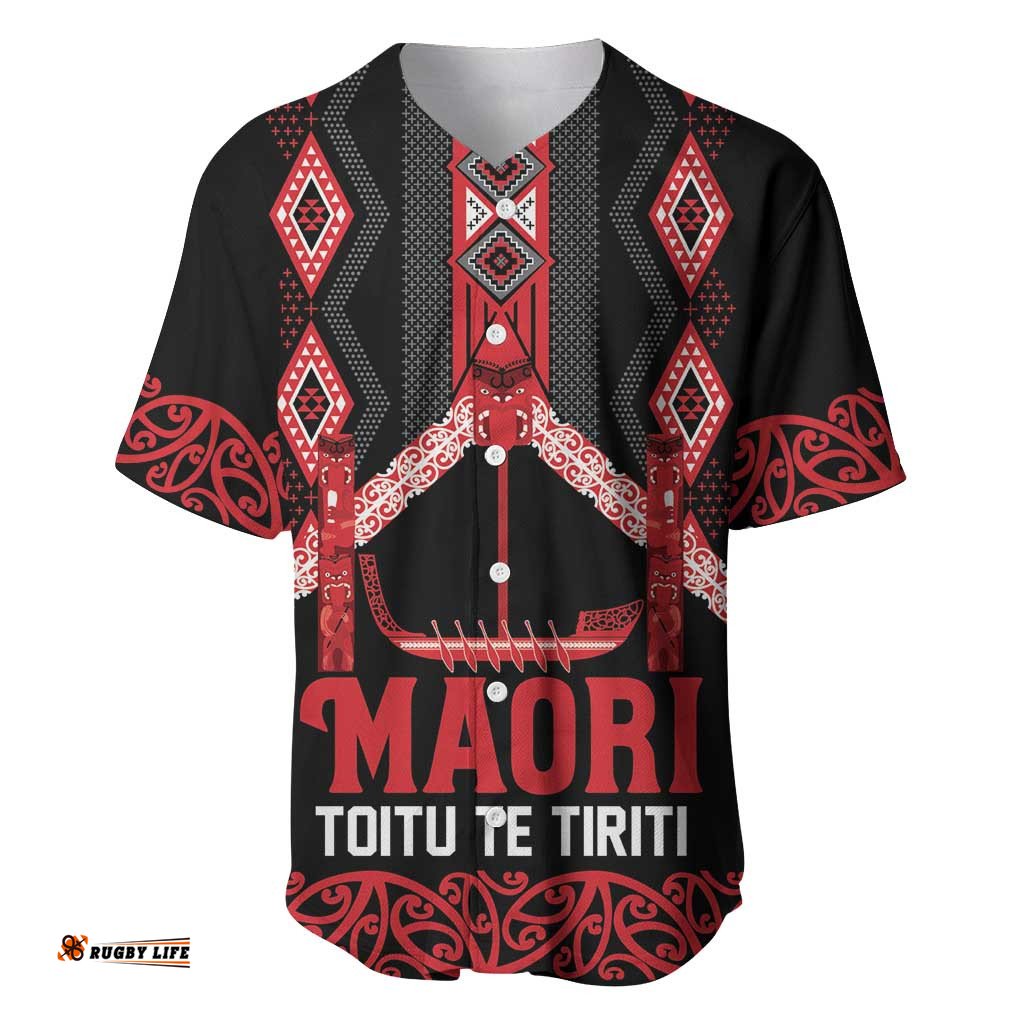 Toitu Te Tiriti Waitangi Baseball Jersey Black Wharenui House LT9