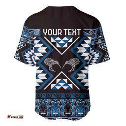 Personalised Taniko Motifs Aotearoa Baseball Jersey Waitangi Kowhaiwhai Kiwi - Blue LT7