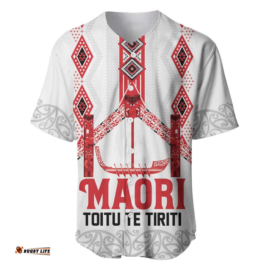 Toitu Te Tiriti Waitangi Baseball Jersey White Wharenui House LT9