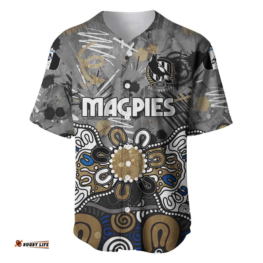 Personalized Collingwood Magpies Baseball Jersey Aboriginal Dot Painting Graffiti Style TS04