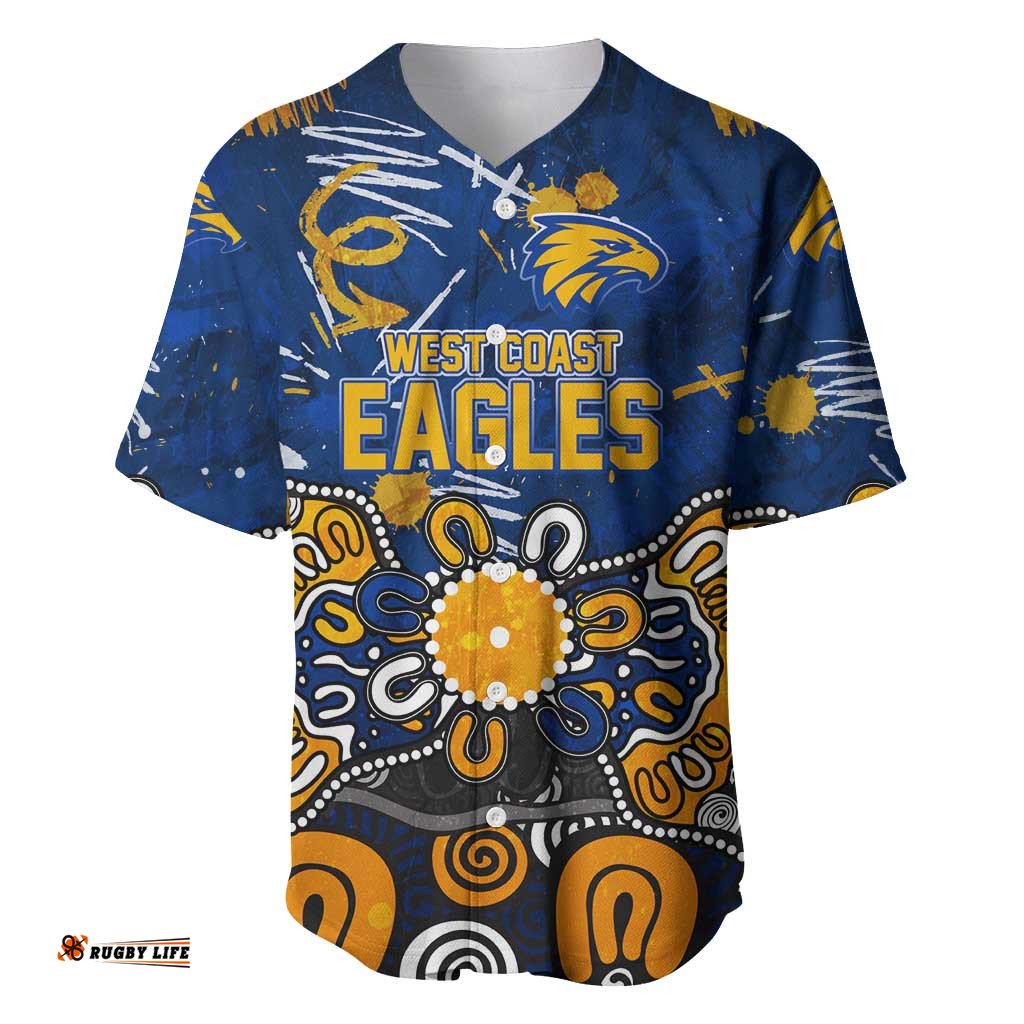 Personalized West Coast Eagles Baseball Jersey Aboriginal Dot Painting Graffiti Style TS04