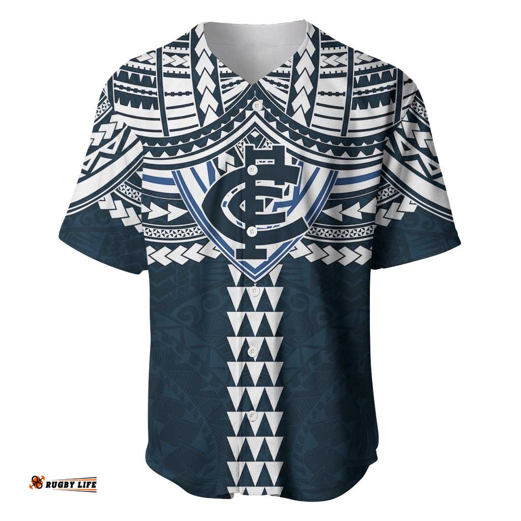 Personalized Carlton Blues Baseball Jersey Polynesian Tribal Pattern Heritage Football TS04