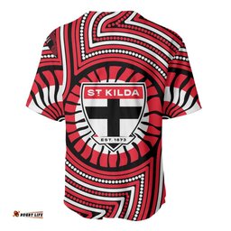 St Kilda Football Club Baseball Jersey Indigenous Monochrome Dot Art Mascot Style TS04