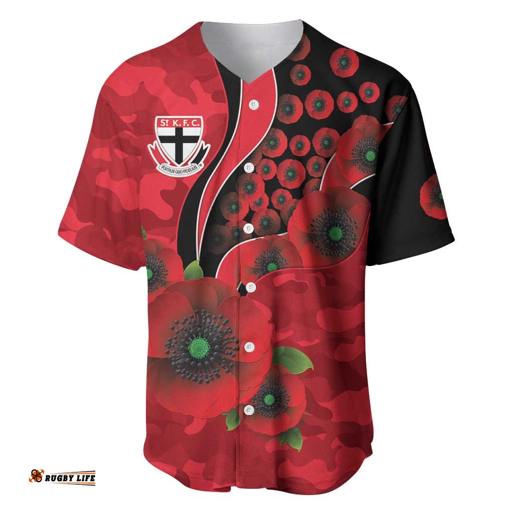 St Saints ANZAC Personalised Baseball Jersey Lest We Forget Poppy Camo LT9