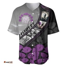 Personalised Remembering ANZAC Lest We Forget Baseball Jersey Vintage Film Frame Memorial Purple Poppy LT9