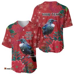 Tui Meri Kirihimete Personalised Baseball Jersey Pohutukawa Flowers Red Motif LT9