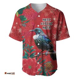 Tui Meri Kirihimete Personalised Baseball Jersey Pohutukawa Flowers Red Motif LT9