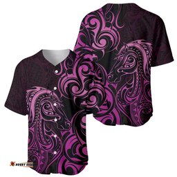 Pink Aoteara Horse Racing Baseball Jersey NZ Maori Pattern LT14