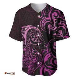 Pink Aoteara Horse Racing Baseball Jersey NZ Maori Pattern LT14
