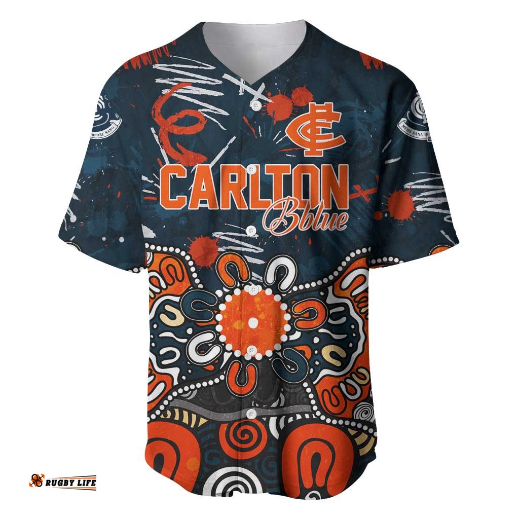 Personalized Carlton Blues Baseball Jersey Aboriginal Dot Painting Graffiti Style TS04