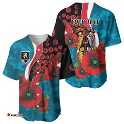 Port Power ANZAC Personalised Baseball Jersey Lest We Forget Poppy Camo LT9