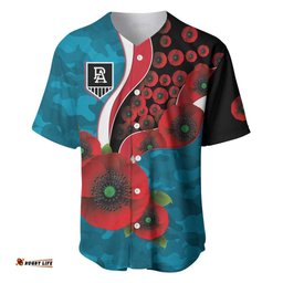 Port Power ANZAC Personalised Baseball Jersey Lest We Forget Poppy Camo LT9