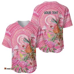 Personalized Pink Galah Aboriginal Dot Art Baseball Jersey Australias Breast Cancer Awareness LT9