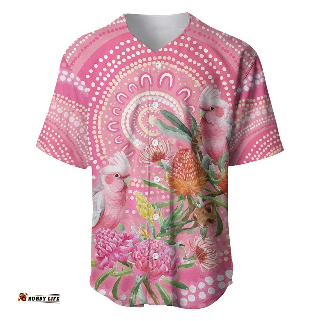 Personalized Pink Galah Aboriginal Dot Art Baseball Jersey Australias Breast Cancer Awareness LT9