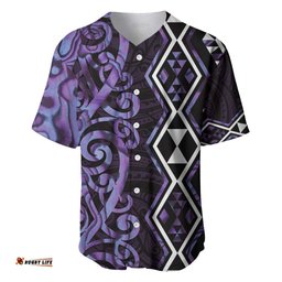 Purple Aotearoa Baseball Jersey Taniko Motifs With Paua Shell Kowhaiwhai LT14