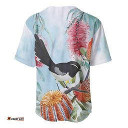 Willie wagtail Australia Baseball Jersey Banksia Bottlebrushes Watercolor Stylized LT14