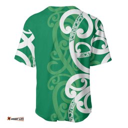 Pounamu Green Maori Baseball Jersey Koru Kowhaiwhai LT7