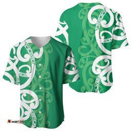 Pounamu Green Maori Baseball Jersey Koru Kowhaiwhai LT7