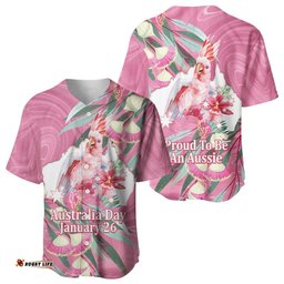 Pink Cockatoo Australia Day Baseball Jersey Proud To Be An Aussie Opal Eucalyptus Blossoms LT14