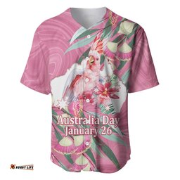 Pink Cockatoo Australia Day Baseball Jersey Proud To Be An Aussie Opal Eucalyptus Blossoms LT14