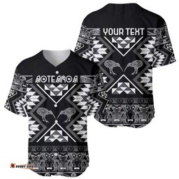Personalised Taniko Motifs Aotearoa Baseball Jersey Waitangi Kowhaiwhai Kiwi - Monochrome LT7