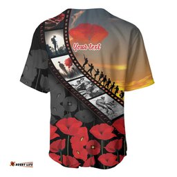 Personalised Remembering ANZAC Lest We Forget Baseball Jersey Vintage Film Frame Memorial Red Poppy LT9