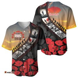 Personalised Remembering ANZAC Lest We Forget Baseball Jersey Vintage Film Frame Memorial Red Poppy LT9