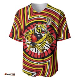 Richmond Football Club Baseball Jersey Indigenous Monochrome Dot Art Mascot Style TS04