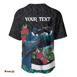 Personalised Valentine's Day New Zealand Baseball Jersey Tui Bird Couple Kowhaiwhai Mix Pohutukawa LT14