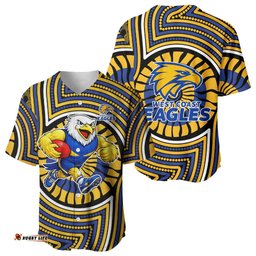 West Coast Eagles Baseball Jersey Indigenous Monochrome Dot Art Mascot Style TS04