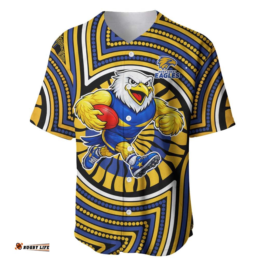 West Coast Eagles Baseball Jersey Indigenous Monochrome Dot Art Mascot Style TS04