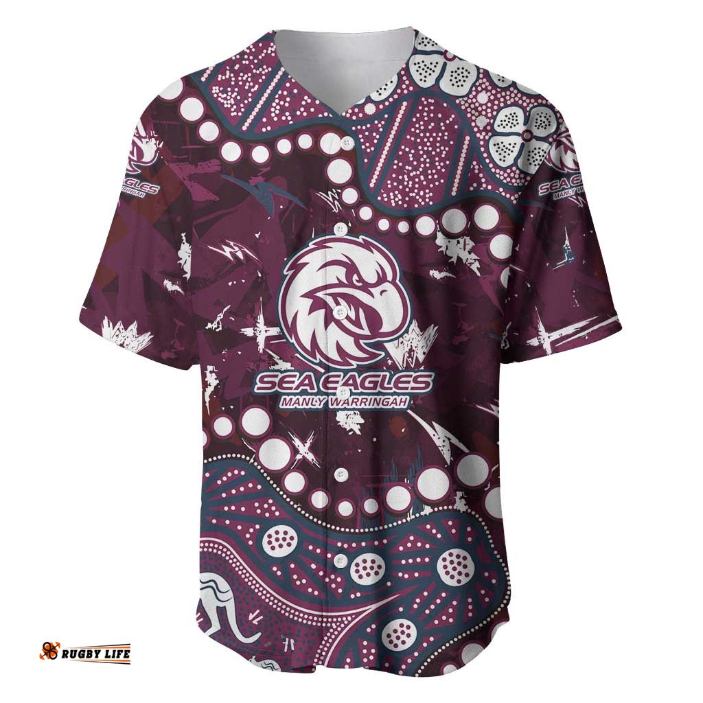 Personalized Manly Warringah Sea Eagles Baseball Jersey Aboriginal Pattern with Graffiti Style Design TS04
