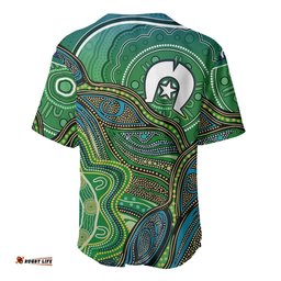 Torres Strait Islands Baseball Jersey Indigenous Ocean Wave Dot Green Color TS04