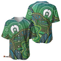 Torres Strait Islands Baseball Jersey Indigenous Ocean Wave Dot Green Color TS04