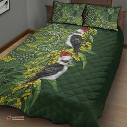Aussie Kokaburra Golden Wattle Christmas Quilt Bed Set Aboriginal Dots Painting Green Motif LT9