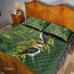 Aussie Kokaburra Golden Wattle Christmas Quilt Bed Set Aboriginal Dots Painting Green Motif LT9