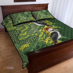 Aussie Kokaburra Golden Wattle Christmas Quilt Bed Set Aboriginal Dots Painting Green Motif LT9