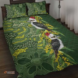 Aussie Kokaburra Golden Wattle Christmas Quilt Bed Set Aboriginal Dots Painting Green Motif LT9