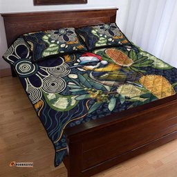 Aussie Honeyeaters Banksia Christmas Quilt Bed Set Aboriginal Dots Painting Blue Motif LT9